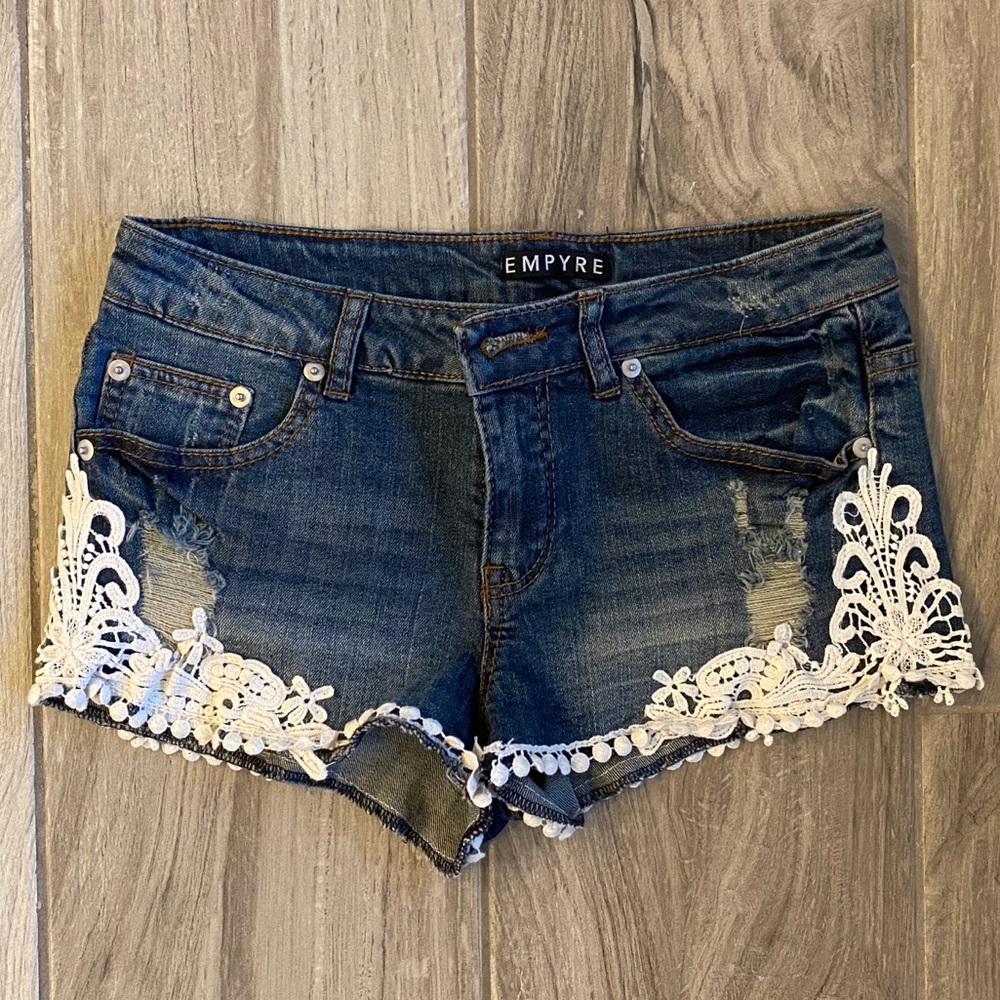 Lace & Denim Short Shorts